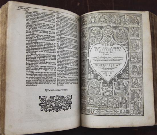 A King James I bible 1613-18, imprinted at London by Robert Barker, quarto, some losses